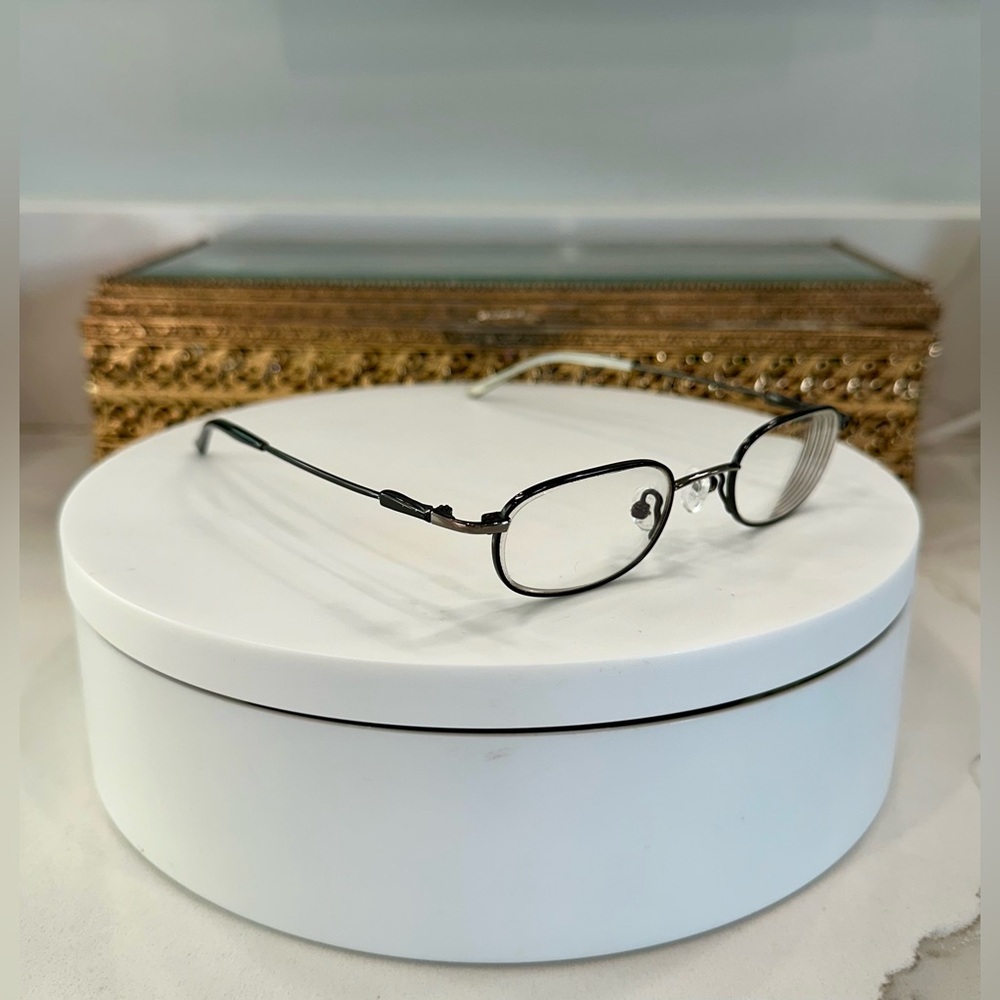 Amadeus Slim Oval Black/Dark-Gunmetal-Silver Wire-Rimmed Rx Eyeglass Frames EUC